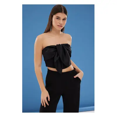 Trendyol Black Strapless Bowknot Woven Chic Bustier