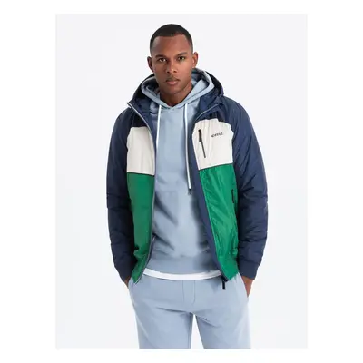 Ombre Lightweight colorful men's sports jacket with fleece - green and navy blue