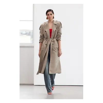 Trendyol Limited Edition Beige Belted Regular Long Trench Coat