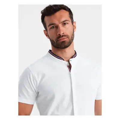 Ombre Men's knitted shirt with short sleeves and collared collar - white