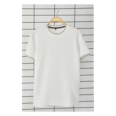 Trendyol White Regular Cut Textured Knitted Banded T-Shirt