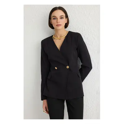 Trendyol Black V Neck Fitted Double Breasted Blazer Coat Blazer Jacket