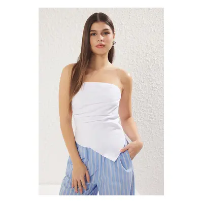 Trendyol White Strapless Striped Cotton Woven Blouse