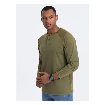 Ombre Men's wash henley longsleeve with raglan sleeves - dark olive