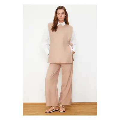 Trendyol Mink Linen Look Side Tie Woven Bottom Set