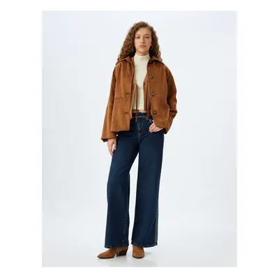 Koton Wide Leg Buttoned Stone Pocket Detailed Jeans - Wide Leg Jeans