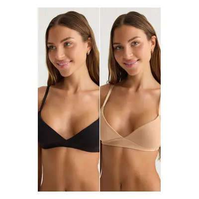 Trendyol Black-Skin 2-Pack Jersey Non-wired Plain Fixed Cup T-Shirt Bra Bra