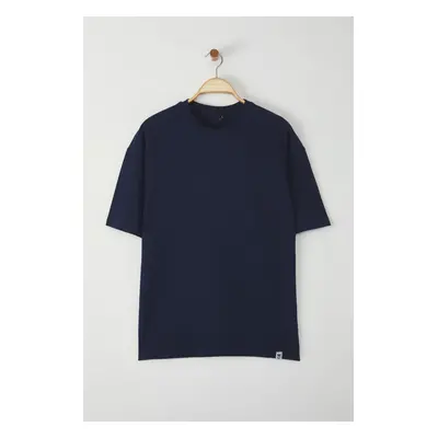 Trendyol Navy Blue Oversize/Wide Cut 100% Cotton Printed T-Shirt