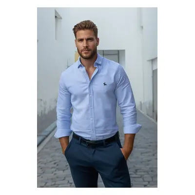 Trendyol Blue Regular Fit Embroidered Detailed Oxford Easy Iron Smart Shirt