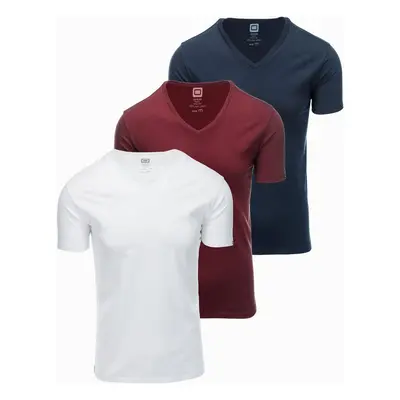 Ombre BASIC men's V-neck cotton T-shirt set - white/green/maroon