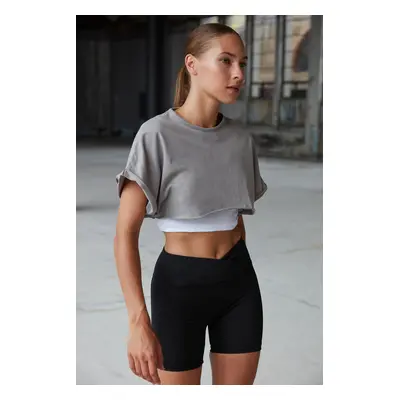 Trendyol Gray 100% Cotton Crew NeckSuper Crop Knitted T-Shirt