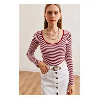 Olalook Women's Striped Burgundy Double-Sided Flexible Blouse