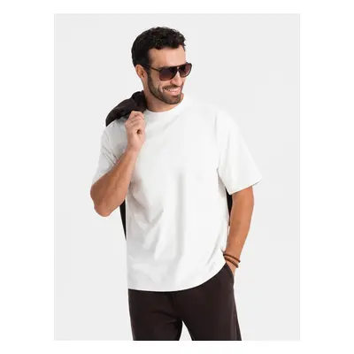 Ombre Men's LOOSE FIT cotton t-shirt with round neckline - cream