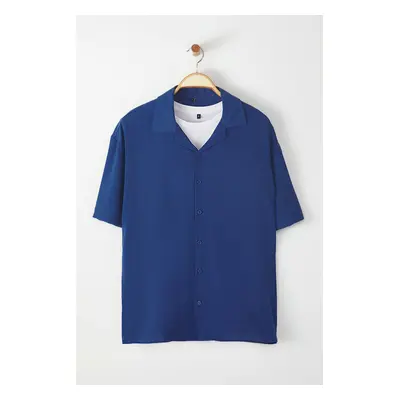 Trendyol Indigo Oversize Fit Summer Short Sleeve Linen Look Shirt