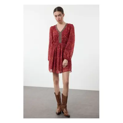 Trendyol Burgundy Floral Mini Woven Dress