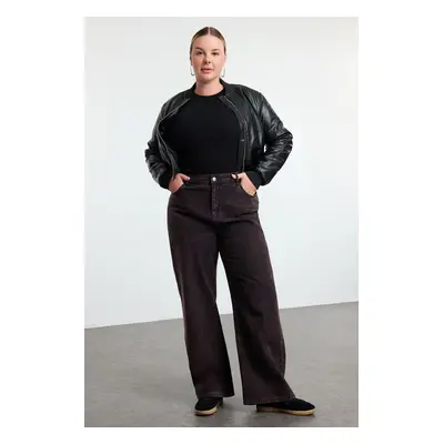 Trendyol Curve Claret Red High Waist Wide Leg Plus Size Wide Leg Jeans