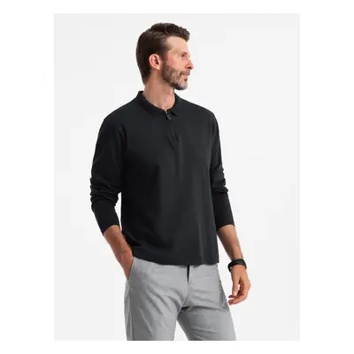 Ombre Men's longsleeve with zippered polo collar - black