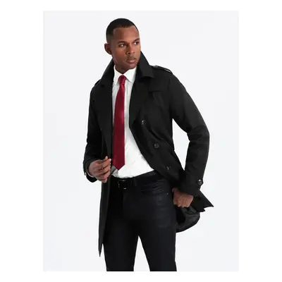 Ombre Elegant SLIM FIT men's trench coat with belt - black