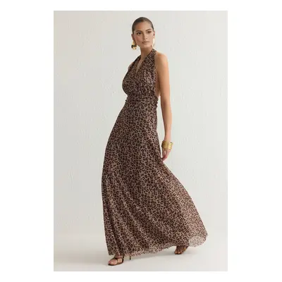 Trendyol Multicolored A-Line Floral Patterned Knitted Long Elegant Evening Dress & Graduation Dr