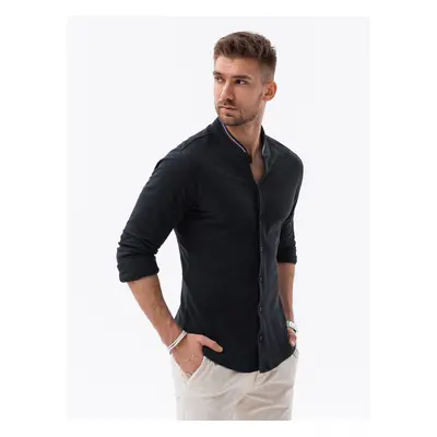 Ombre Men's cotton SLIM FIT shirt with stand-up collared collared stripes - black