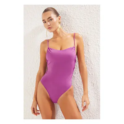 Trendyol Purple*007 Plain Bralette Back Low-Cut Sling Swimsuit