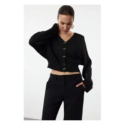 Trendyol Black V Neck Crop Knitwear Cardigan