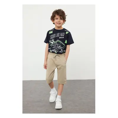 Trendyol Beige Boy's Elastic Waist and Tied Woven Capri/Shorts