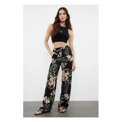 Trendyol Multicolored Wide Leg Patterned Woven Trousers with Elastic Waist