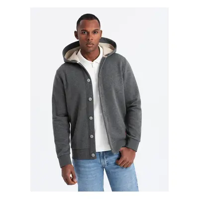 Ombre Men's button-down hooded sweatshirt - graphite melange