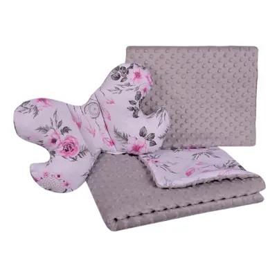 Medi Partners Quilt set with a stroller pillow + butterfly - dream catchers with flowers + gray 