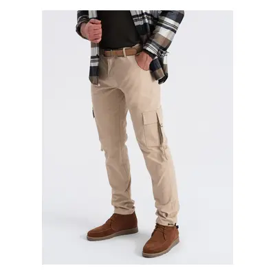 Ombre Men's STRAIGHT LEG cargo pants with striped pockets - sand