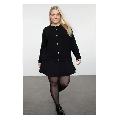 Trendyol Curve Black Crew Neck Buttoned Knitwear Cardigan