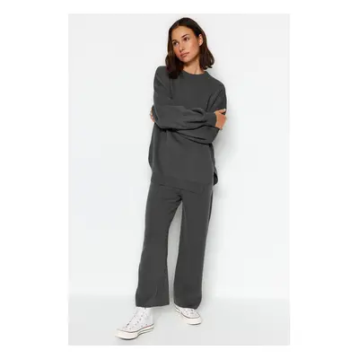 Trendyol Anthracite Wide Pattern Balloon Sleeve Trousers Knitwear Top-Bottom Set