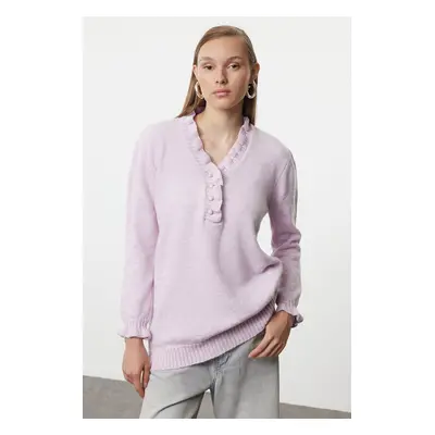 Trendyol Lilac Pearl Buttoned Soft Textured Knitwear Sweater