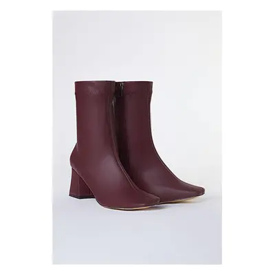 Trendyol Burgundy Stretch Zippered Women's Block Heeled Boots