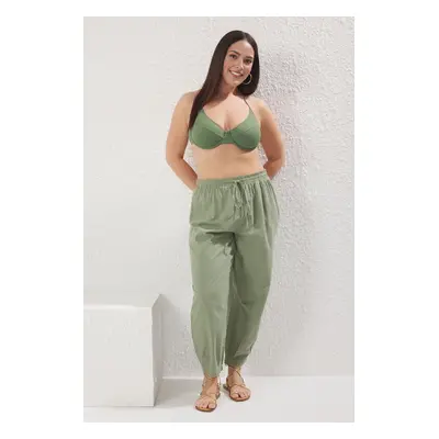 Trendyol Curve Khaki Pleated High Waist Carrot/Shalwar Beach Wear Plus Size Trousers