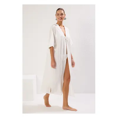 Trendyol Ecru Maxi Woven Tied Kimono & Caftan