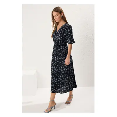 Trendyol Black Floral A-Line Midi Woven Dress