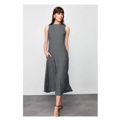 Trendyol BlackGeometric Patterned Straight Cut Midi Woven Dress