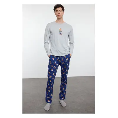 Trendyol Grimelanj - Navy Blue Teddy Bear Patterned Couple/Double Knitted Pajama Set