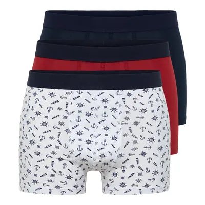 Trendyol Multi-Colored 3-Pack Marine Patterned-Flat Pack Flexible Cotton Boxer