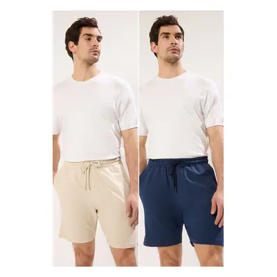 Trendyol Navy Blue-Stone 2-Pack Regular 100% Cotton Comfort Shorts