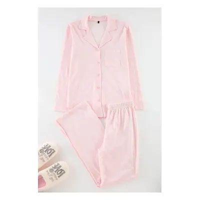 Trendyol Pink 100% Cotton Gingham Knitted Pajama Set