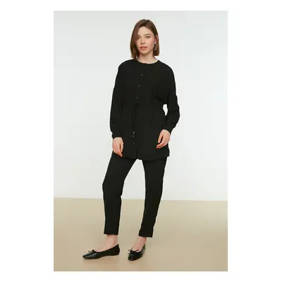 Trendyol Tie Waist Shirt-Pants Black Woven Suit