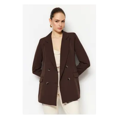 Trendyol Dark Brown Lined Double Breasted Woven Blazer Jacket