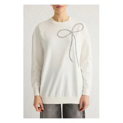 Trendyol Ecru Bow Detail Knitted Sweatshirt