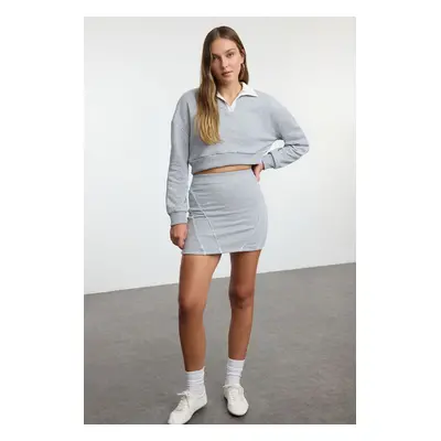 Trendyol Gray Melange Color Blocked Polo Neck Thick Knitted Bottom-Top Set