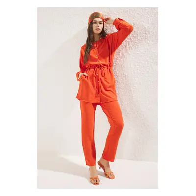 Trendyol Tie Waist Shirt-Pants Woven Set