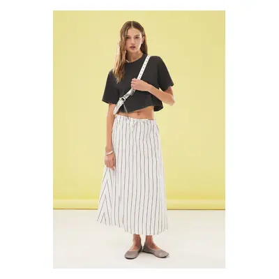 Trendyol White Balloon Fit Striped Maxi Length Woven Skirt