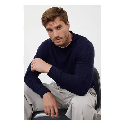 Trendyol Navy Blue Slim Fit Crew Neck Textured Knitwear Sweater